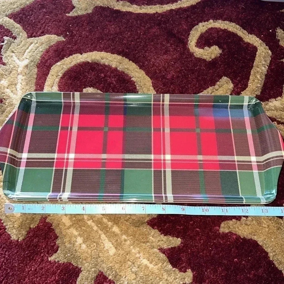Tommy Bahama 2 Red Green Tartan Plaid Melamine Serving Platters Trays NWT - Picture 10 of 11